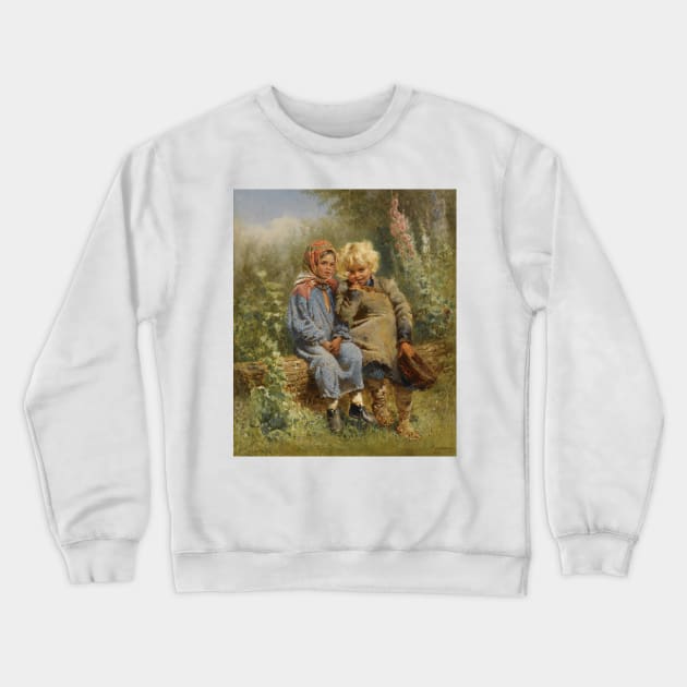 Peasant Children at Rest by Konstantin Makovsky Crewneck Sweatshirt by Classic Art Stall